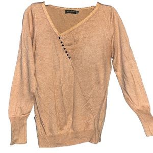 Mint TAN SILK velvet knit Sweater Asymmetrical neck Silver DISCS Anthropologie